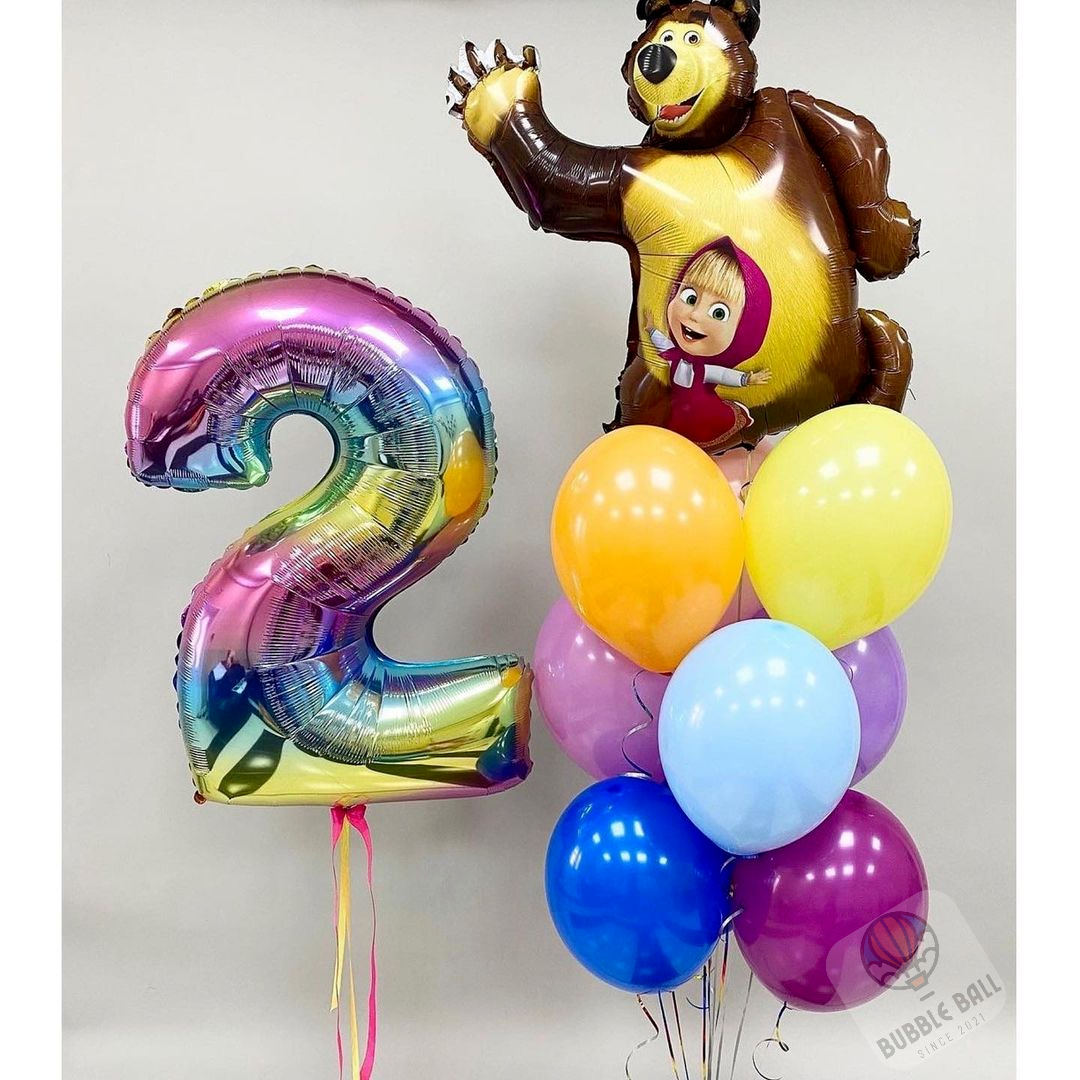 Готовый набор шаров Маша и Медведь. Набор шаров с фольгированной цыфрой. Детский набор шаров с цифрой. Набор гелевых шариков Дарница, Воскрресенка, Троещина, Киев