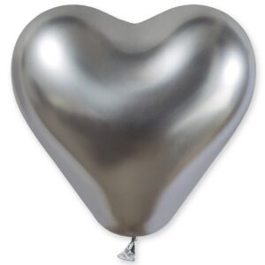 Латексный шар в форме сердца, блестящий хром.